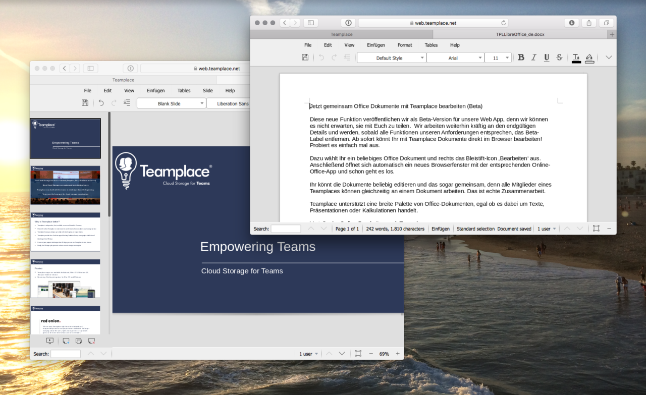Jetzt gemeinsam Office Dokumente mit Teamplace bearbeiten (Beta)